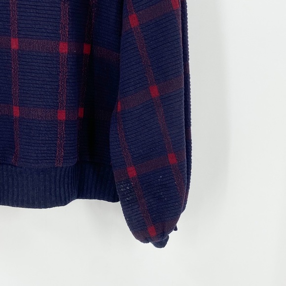 Porridge Sweatshirt Blue Red Plaid Checkered Womens Medium Crew Neck - Picture 2 of 6
